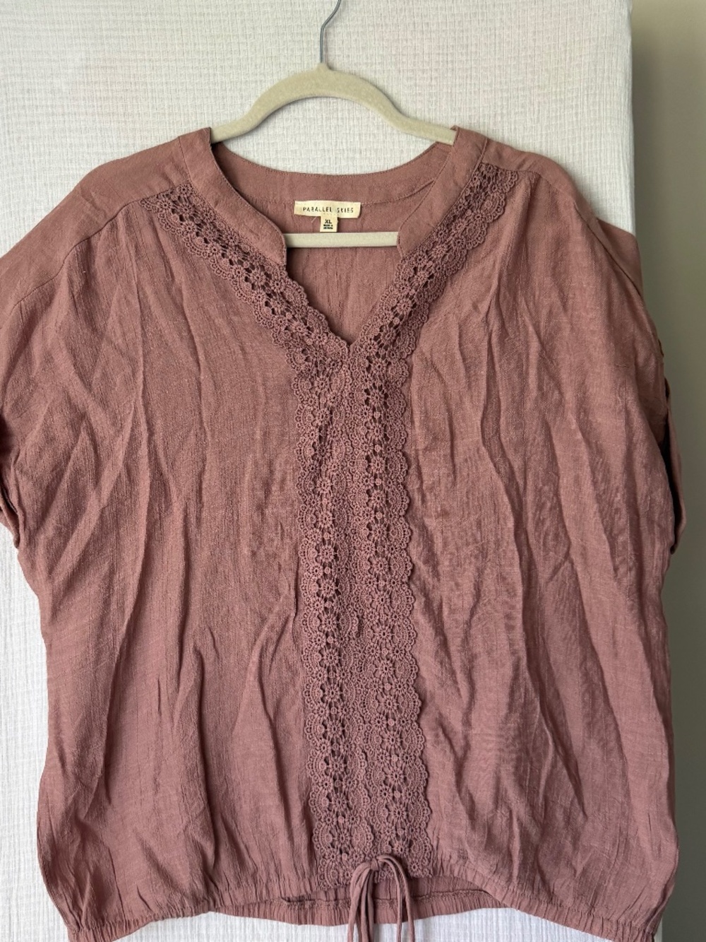 Parallel Skies Top Women's XL Pink Crochet Lace SS Blouse Boho
